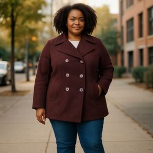 Nautica Brown Warn Winter Long Sleeve Buttons Jacket Pea Coat Plus Size 14 Wool